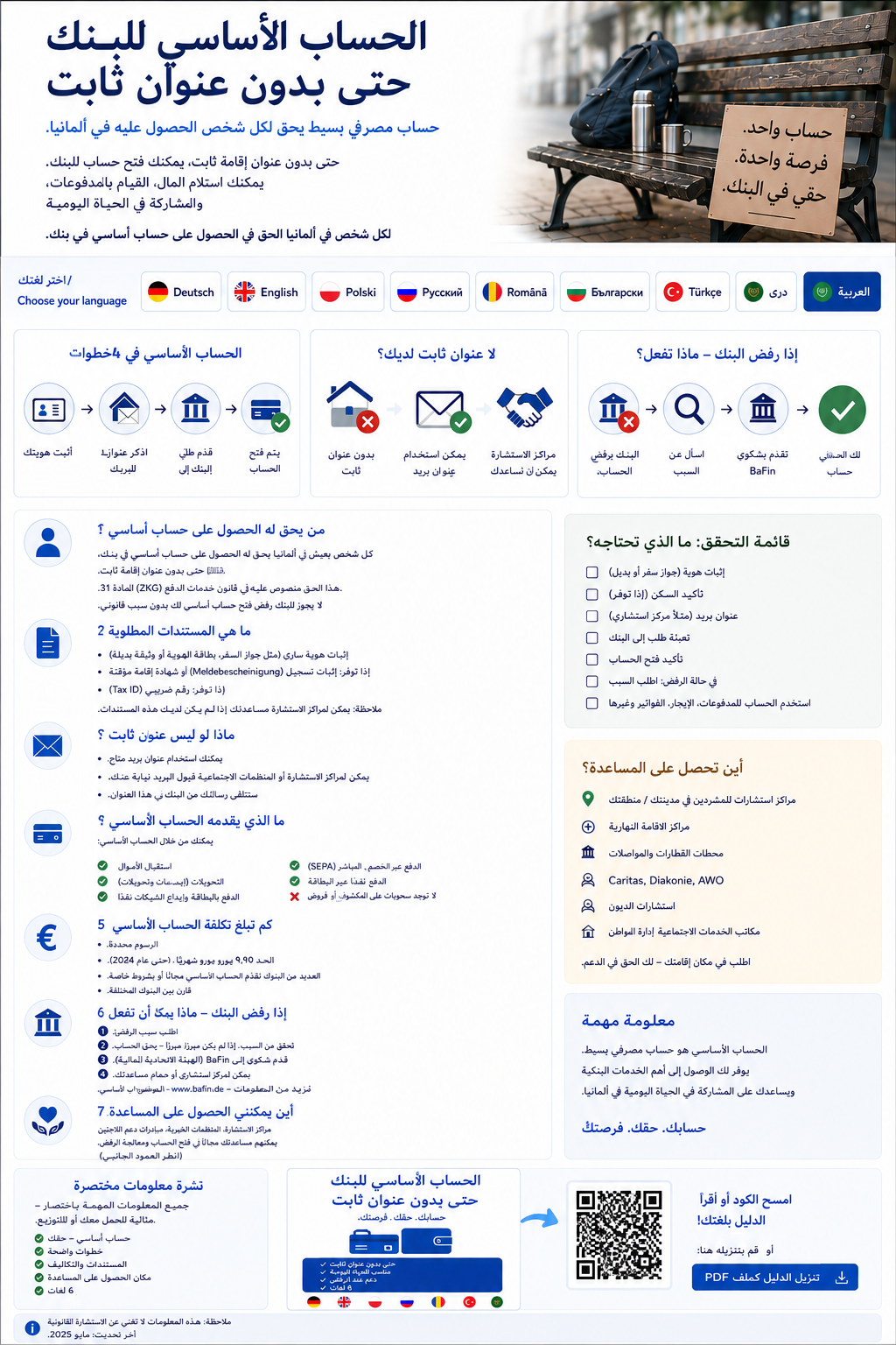 حساب أساسي من دون سكن ثابت: دليل للمشردين